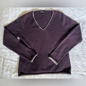 Evelyn Cashmere Pullover Sweater Purple with Gray Trim Sz L 100% Cashmere
